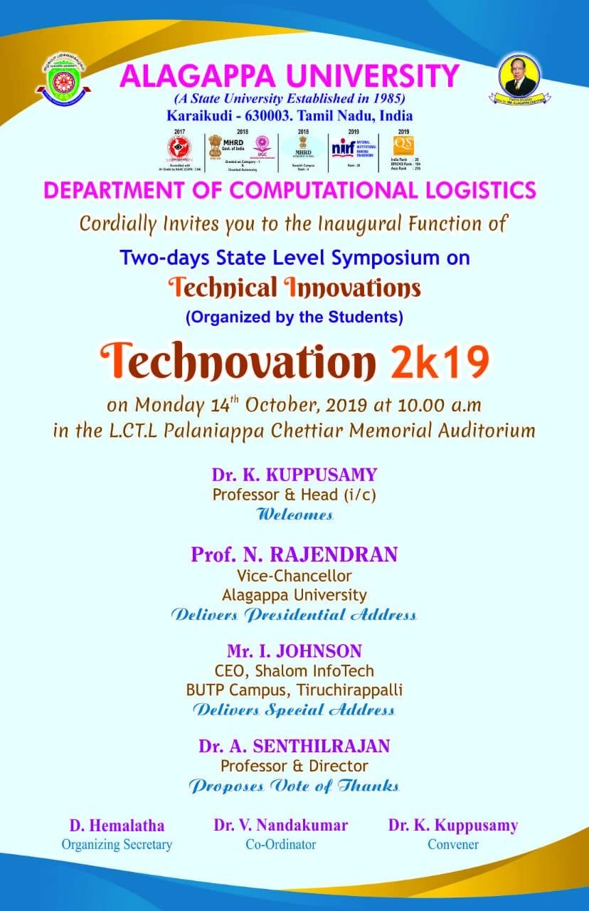 Alagappa University Technovation 2k19